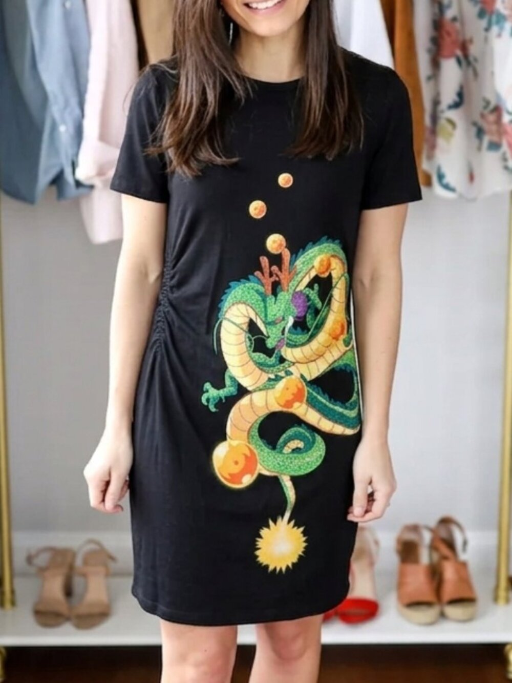 Dragon Ball Z Graphic T-Shirt Dress Size M Anime Casual Black